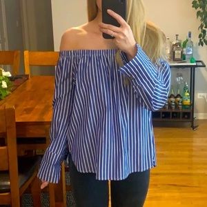 Off the shoulder blue & white top